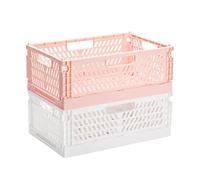 PIANKEKE 2 Pcs Collapsible Storage Box, Plastic Stackable Folding Storage CratesStorage Baskets, Folding Crate with Handles for Office Kitchen Bathroom Desktop(12x7.87x4.5, White/Pink)