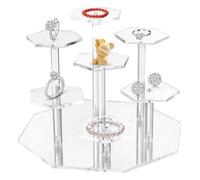 PIANKEKE 7 Tier Acrylic Display Stands, Hexagon Clear Acrylic Display Risers for Fragrance Perfume Watches Rings Earrings Cupcake Collectibles Action Figure Stands Holder Shelf