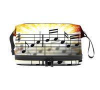 Piano and Grunge Music Note Staff Double Layer Cosmetic Bag for Women and Girls, Travel Toiletry Bag Makeup Handy Pouch Organiser Bag with Brush Compartment