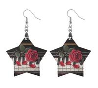 Piano And Rose Artistic Wooden Earrings Pendant Vintage Earring Hooks Trendy Vacation Dangle Boho Eardrop Apricot Shaped