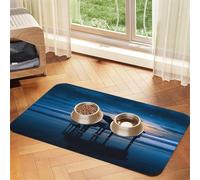Piano at sea Pet Food Mat 17.2x11.81in Absorbent Non-Slip PU Leather Feeding Mat for Dogs Cats Rubber Bottom Fast Drying Rollable Pet Bowl Placemat