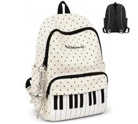 Piano Backpack, Cute Polka Dot School Bags for Girls Aesthetic Preppy Bookbag, Large Capacity Nylon College Secondary Primary School Backpack with Pendant