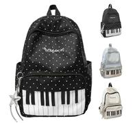 Piano Backpack Whimsical Twee Backpack, Y2k Cute Campus Schoolbag Cutecore Daypack Supplies for Campus Commute Travel (Black)