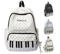 Piano Backpack Whimsical Twee Backpack, Y2k Cute Campus Schoolbag Cutecore Daypack Supplies for Campus Commute Travel (White)