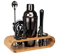 (piano black) New Bartender Set Oval Bamboo Wood Stand Base Cocktail Bartender Rose Gold Black 12-piece Set(750ml)