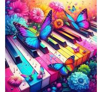 Piano Butterfly Diamond Art Kits for Adults,5D Colorful Diamond Painting Kits for Beginner DIY Square Full Drill Rhinestones Embroidery Diamond Dots Craft for Home Wall Decor Gifts 30x30cm