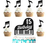 Piano Cake Topper Kids 8th Music Lover Birthday Happy Music Notes 7 Piece Set Decorations, Boys and Girls Birthday Party, Concert Party, Band Theme Party Decoration Supplies (15th)