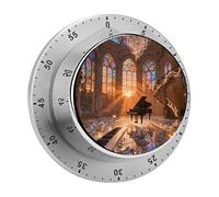 Piano Castle Kitchen Timer Visual Timer for Cooking 60 Minute Wind Up Timers Stainless Steel Manual Magnetic Countdown Visual Mechanical Timers Cooking Clock with Loud Alarm