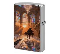 Piano Castle Lighter Case Metal Double-Sided Lighter Cover Pocket Lighters Sleeve Windproof Lighters Accessories for Men Women