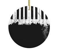 Piano Christmas Ceramic Ornament,Double-Sided Printed Round Bauble With Gold String,Unique Dual-Face Design For Xmas Tree Home Festive Decor