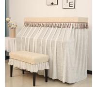 Piano Cover Piano Dustproof Cover Thickened Velvet Upright Piano Protection Cover Luxury High-grade Instruments Full Cover with Tassel Piano Decoration-Beige||Piano Cover+Single Stool Cover