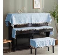 Piano Cover, Upright Piano Cover with Fringe, Keyboard Cover, Lightweight and Machine Washable, Scratch Resistant for Decorate-Blue||Double Stool Cover 77 * 37cm
