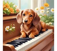 Piano Dog Jigsaw Puzzle 300 Pieces 35x35cm/14x14inch, Difficult jigsaw puzzles for Adults 300, Beautiful Art work, Great Festive Puzzle Gift for Men/Women