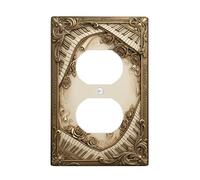 Piano Duplex Outlet Covers Wall Plate, Classic Elegant Roses Ornate Beige Plastic Standard Size Decorative Receptacle Outlet Covers for Home Living Room Bedroom Bathroom Decor