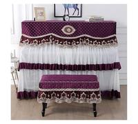 Piano dust cover， Dust Proof Cover Piano Cloth Lace All-Inclusive Upright Modern Mid-Point Protective(Purple,(single seat type))