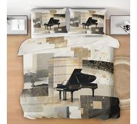 Piano Duvet Cover Set Junior, Musical Symbol Quilt Cover with Zipper, Modern Abstract Junior Reversible xxx Comforter Cover, Soft Microfiber Black White Gray Bedding 120 x 150 cm