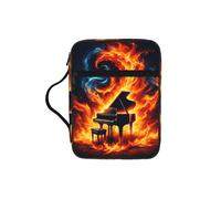 Piano-Flames Bible Cover Case with Handle, Water-Resistant Oxford Fabric Bible Bag Organizer with Zipper Pockets for Church