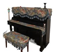 Piano Keyboard Cover Piano Cover Jacquard Chenille Beaded Tassel Protective Case Vintage Floral Pattern Stool Cloth Towel(Color 03,Top towel 70x220cm)