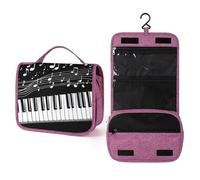 Piano Keyboard Hanging Toiletry Bag Music Note Travel Wash Bag Cosmetics Makeup Organizer for Women Men Portability Multi-Compartment