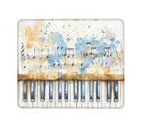Piano Keyboard Mouse Pad, Watercolor Music Notes Light Blue Abstract Art Stitched Edges Non-Slip Rubber Mouse Pad Washable for Home Office