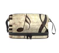 Piano Keyboard Music Note Double Layer Cosmetic Bag for Women and Girls, Travel Toiletry Bag Makeup Handy Pouch Organiser Bag with Brush Compartment