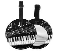 Piano Keyboard Round Luggage Tag 2PCS Music Note PU Leather Travel Bag Tag ID Labels Name Card Holder wtih Buckle for Luggage Suitcase Backpacks