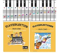 Piano & Keyboard Sheet Music Chart Complete Piano Music Lessons with Color Notes, Manual 1 and Manual 2 for Kids and Beginners