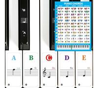 Piano Keyboard Sticker with Piano Chord Chart Poster, Removable Colourful Piano Keyboard Note Labels for 88/61/54/49 Key, Transparent Large Fat Letters Piano Stickers for Beginners