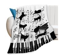 Piano Keys Cat Print Blanket Music Notes Musical Throw Blankets for Couch Sofa Bed Stuff Decor Gifts Soft Cozy Fleece Plush Warm Flannel Bedding for Lover Men Women Girls Boys Teen Adults 50"x60"