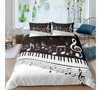 Piano Keys Double Duvet Cover Set 3D Printed Classical Music Bedding Set Ultra Soft Microfiber Quilt Cover 200x200 cm with 2 Pillowcases with Zipper for Boys Girls Teens z.831