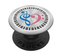 Piano Keys Music Bass Clef Heart Cyan Blue & Bubblegum Pink PopSockets Adhesive PopGrip