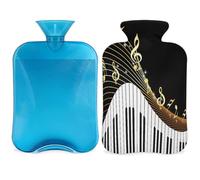Piano Keys Music Hot Water Bottle with Cover, Musical Notes 2L Hot Water Bag for Pain Relief, Neck Soft and Shoulder, Hand Feet Warmer, Hot and Cold Compress for Adult Kids