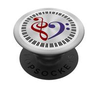 Piano Keys Musical Bass Clef Crimson Red and Rich Purple PopSockets Adhesive PopGrip