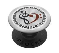 Piano Keys Musical Bass Clef Heart Dark Charcoal & Deep Rust PopSockets Adhesive PopGrip
