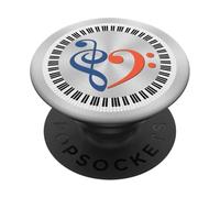 Piano Keys Musical Bass Clef Heart Deep Blue and Orange-Red PopSockets Adhesive PopGrip