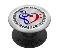 Piano Keys Musical Bass Clef Heart Navy Blue & Scarlet Red PopSockets Adhesive PopGrip