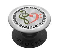 Piano Keys Musical Bass Clef Heart Olive Green & Dark Salmon PopSockets Adhesive PopGrip