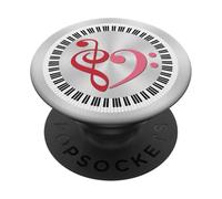 Piano Keys Musical Bass Clef Heart Red and Bubblegum Pink PopSockets Adhesive PopGrip
