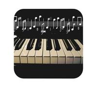 Piano Keys with Musical Note Print Leather Coaster Set of 6, Square Coasters Table Decorative Coffee Cup Beverage Coasters Wine Beer Bar Coasters for Hot Drinks Table Protection