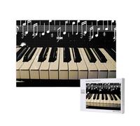Piano Keys with Musical Note Printed 1000 Pieces Jigsaw Puzzle with Storage Box, Wooden Puzzle for Adults and Kids, Family Fun Decorative Game, 75x50 CM
