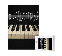 Piano Keys with Musical Note Printed Jigsaw Puzzle with Storage Box, Wooden Puzzle for Adults and Kids, 300 Pieces Family Fun Decorative Game, 28x40 CM