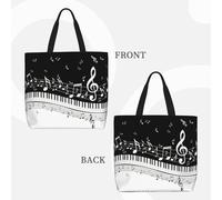 Piano Keys With Musical Notes Basic Models Tote Bag With Zipper With Inner Pockets,Laptop Work Tote Bag For Sport,Travel