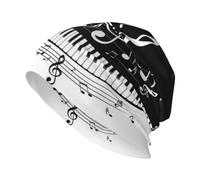 Piano Keys with Musical Notes Beanie Knit Hat for Men and Women,Print Warm Comfortable Breathable Soft Beanie for Outdoor Black