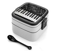 Piano Keys with Musical Notes Bento Box, Reusable Double Layer Lunch Box with Handle & Dividers, 1000ml Leakproof Lunch Container for Office, Picnic, Travel