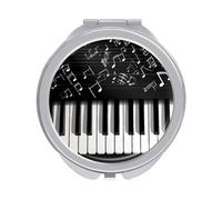 Piano Keys With Musical Notes Compact Mirror for Purse, Double-Sided 1x/2x Magnifying Metal Pocket Makeup Mirrors, Folding Mini Vanity Mirror, Handheld Round Travel Cosmetic Mirrors for Women