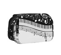 Piano Keys with Musical Notes Flip-Top Double-Layer Pencil Case,Large Capacity (Holds 50 Pens/Pencis),Full-Print Durable Polyester School Office Supplies