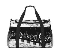 Piano Keys with Musical Notes Large Travel Duffle Bag with Shoulder Strap,Water-Resistant Twill Weekender Bag for Men Women,Spacious Carryall Gym Bag
