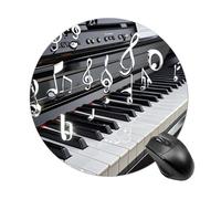 Piano Keys with Musical Notes Mouse Pad Round Laptop Mouse Mat Cute Computer Mousepad Keyboard Pad Non-Slip Desk Pads for Gaming Office Work Home