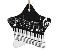 Piano Keys With Musical Notes Pattern Ceramic Pendants, Star-Shaped Christmas Tree Decorations, Personalized Christmas Ornaments