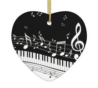 Piano Keys With Musical Notes Print Christmas Ornament Heart Shaped Ceramic Festive Xmas Home Party Keepsakes Decor